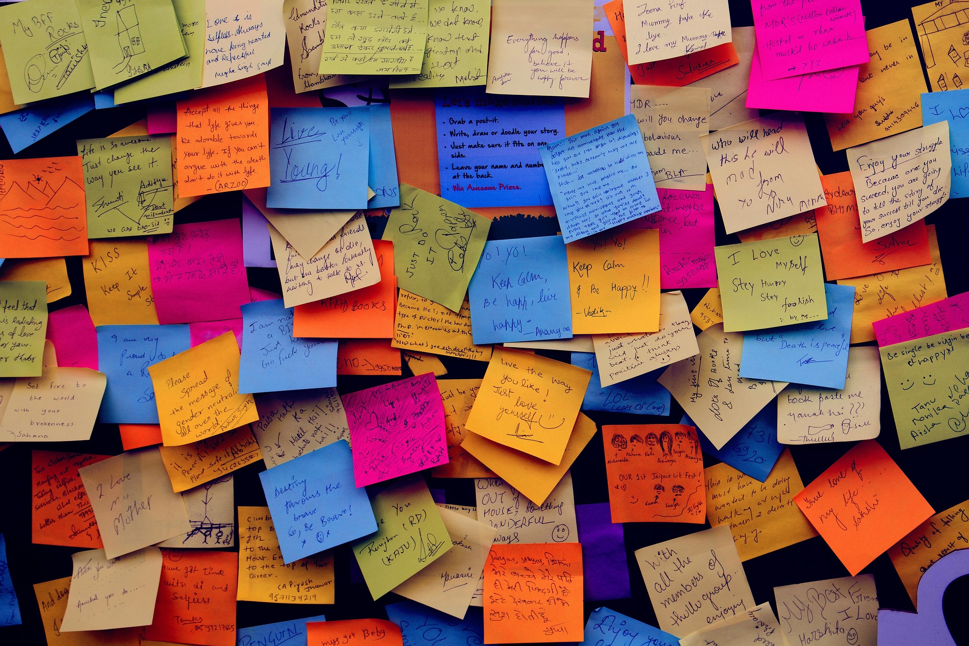 Coloured post-it notes on a board